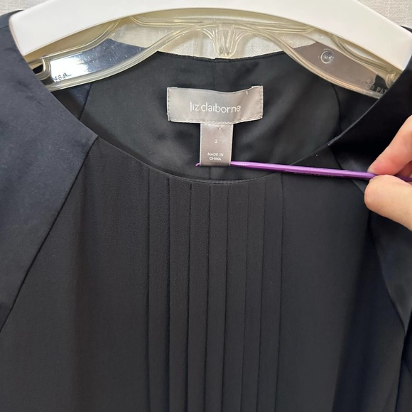 Liz Claiborne black silk sleeveless dress midi pintucking & satin tie size 2 NWT - Picture 2 of 9